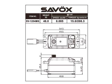 SAVÖX SV-1254MG Low Profile Coreless Digital Servo 15kg/0,085sek