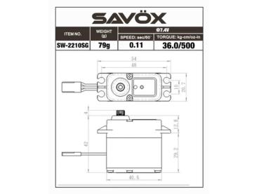 SAVÖX SW-2210SG Standard Size Brushless High Voltage Digital Servo Wasserdicht 36kg/0,11sek