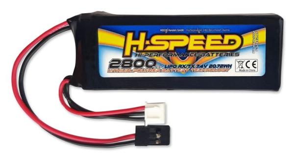 LiPo 2800mAh 7.4V RX/TX H-SPEED mit XH Balancer Stecker (85x30x17mm)