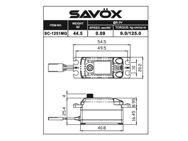 SAVÖX SC-1251MG Low Profile Coreless Digital Servo 9kg/0,09sek