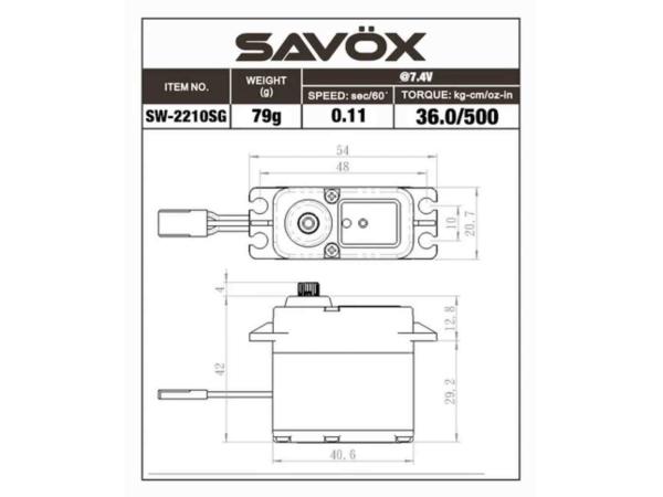SAVÖX SW-2210SG Standard Size Brushless High Voltage Digital Servo Wasserdicht 36kg/0,11sek